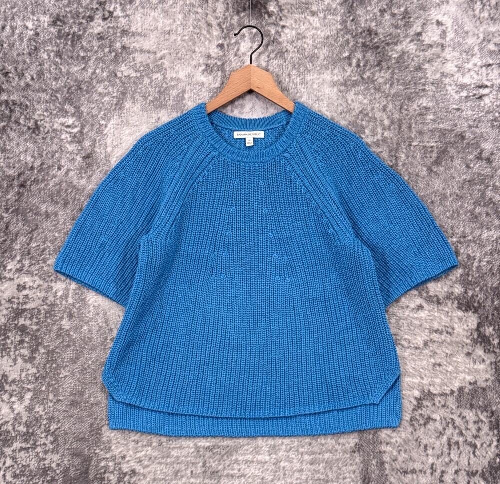 New Banana Republic Cotton Puff Sleeve Sweater Medium Womens Blue Surf